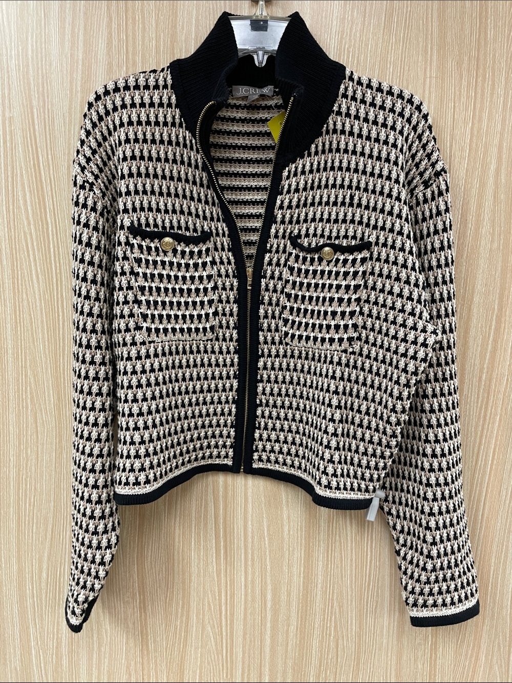 J. Crew Cream Print Houndstooth Cardigan Size Medium